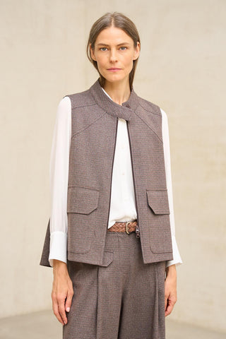 Chaleco Spencer pata de gallo azul y marrón
