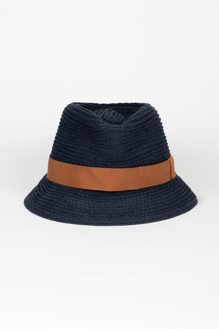 Navy Naeva beanie with camel ribbon