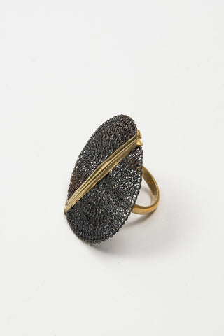 ANILLO MALLA GRIS Y PLATA