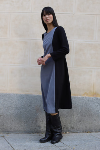 VESTIDO SIENA BICOLOR NEGRO Y GRIS