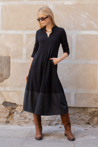 VESTIDO MARSELLA PUNTO CUELLO MAO TECNOLÓGICO NEGRO