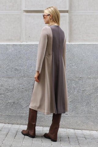 VESTIDO LILO BICOLOR CRUDO Y TOPO