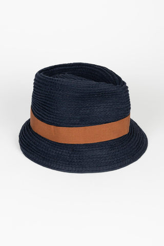 Navy Naeva beanie with camel ribbon