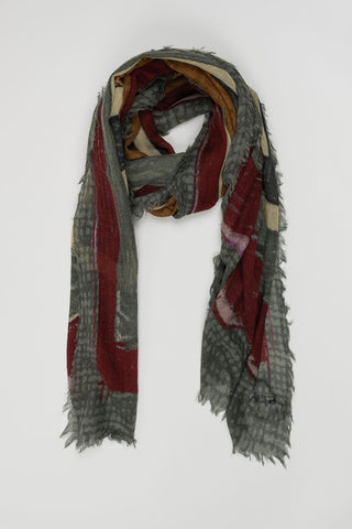 Fular Corinna gris, burdeos y camel